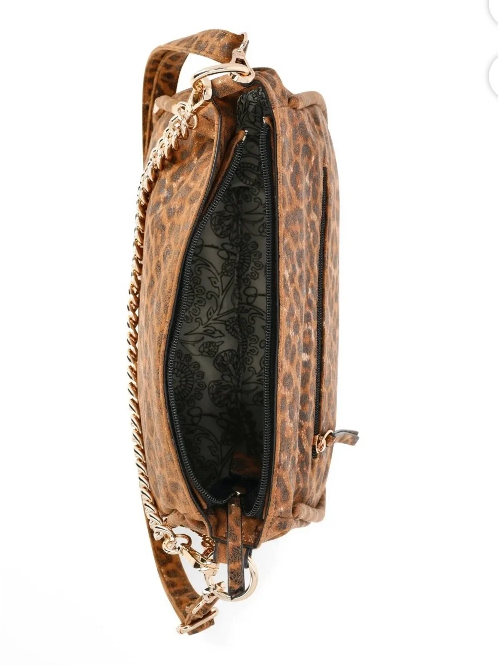 Jessica Simpson Leopard-Print Satchel in Brown and Black with Gold Chain